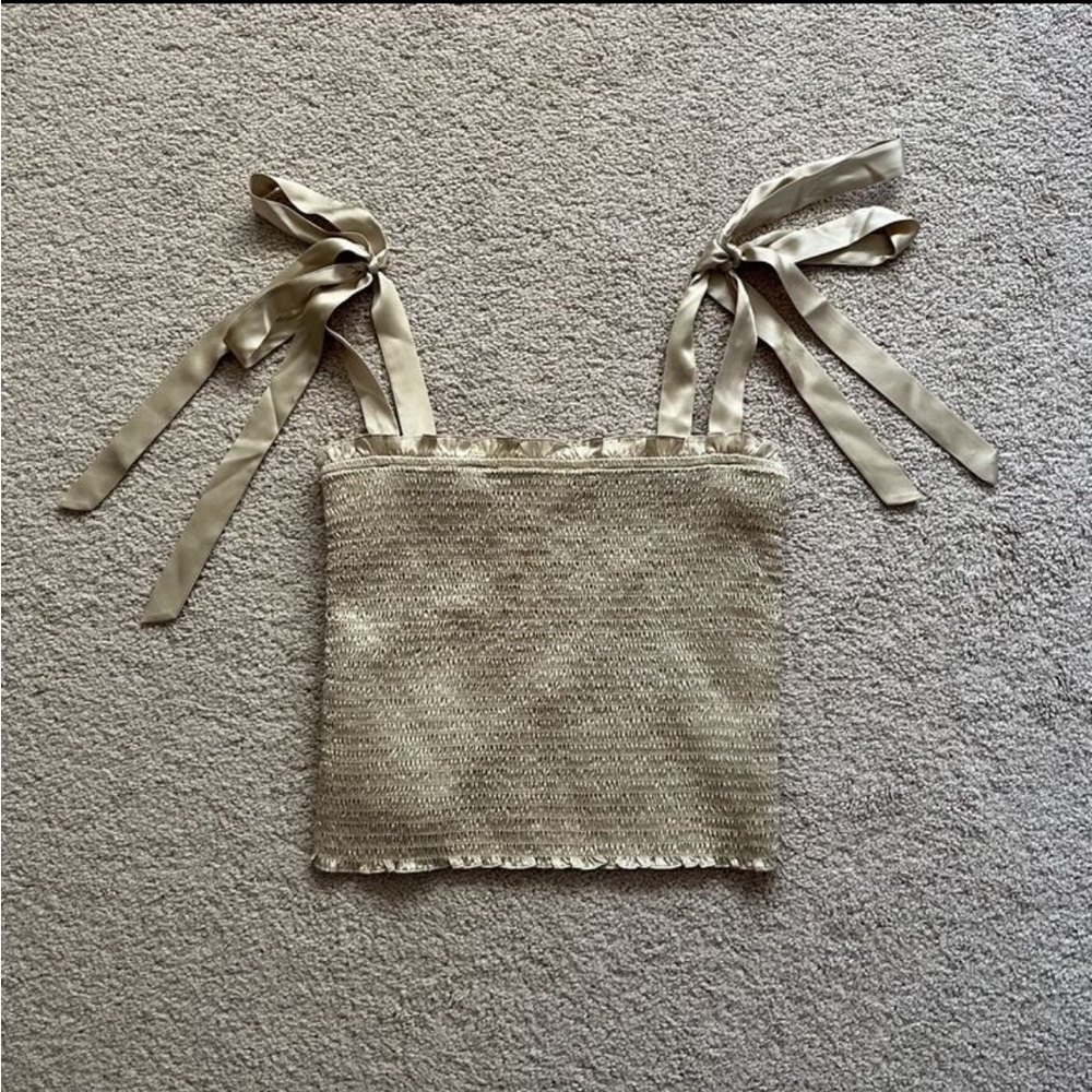 Reformation silk tie strap smocked tank